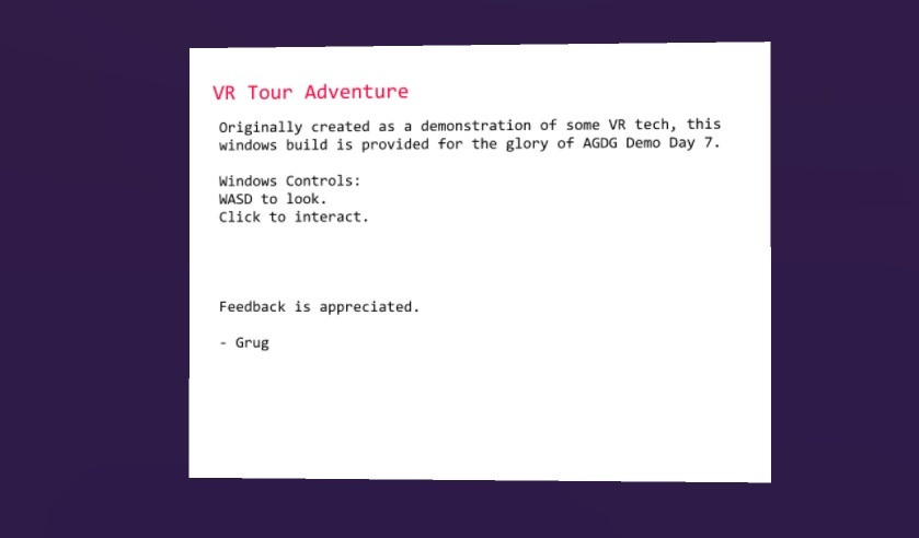 VR Tour Adventure - Demo Day 7 (itch) - кадр 1