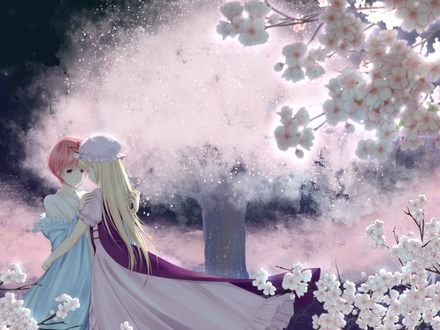 Blooming under the weeping cherry tree - Flowering Across the Hakugyokurou (Chiense) - кадр 2
