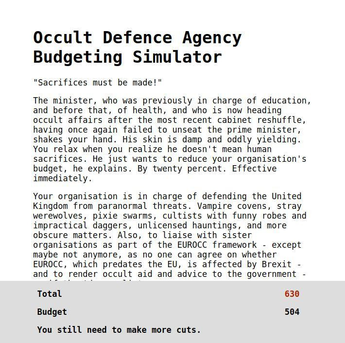 Occult Defence Agency Budgeting Simulator (itch) - кадр 1