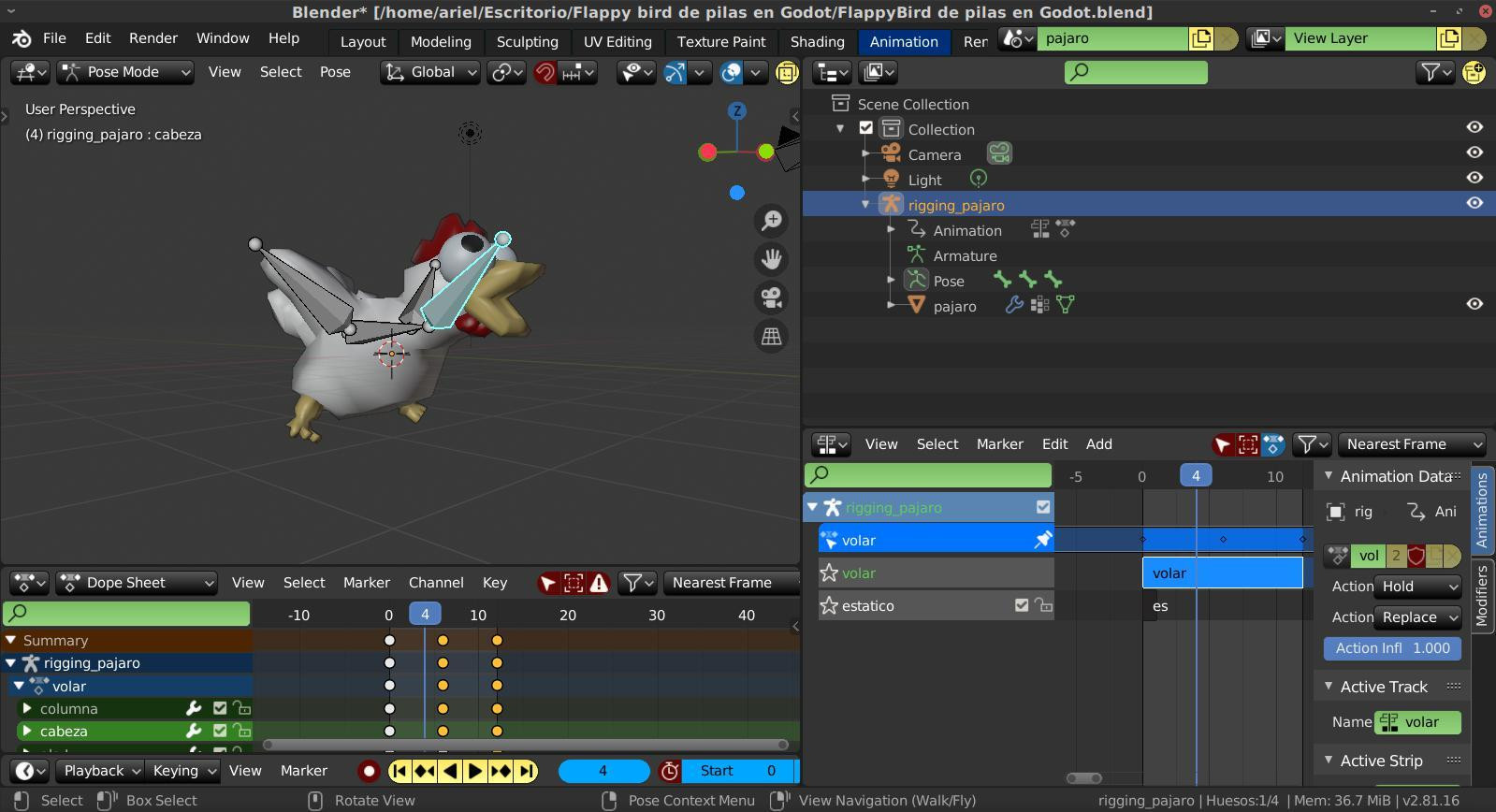 FlappyBird de pilas en Godot (itch)