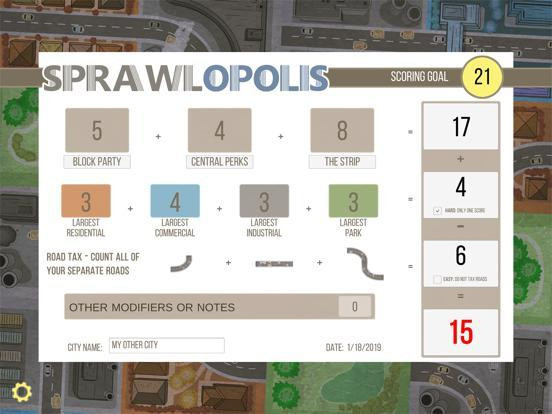 Sprawlopolis Score Tracker Sprawlopolis Score Tracker