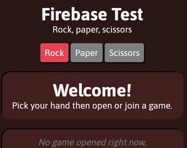Firebase Test: Rock, paper, scissors (itch)