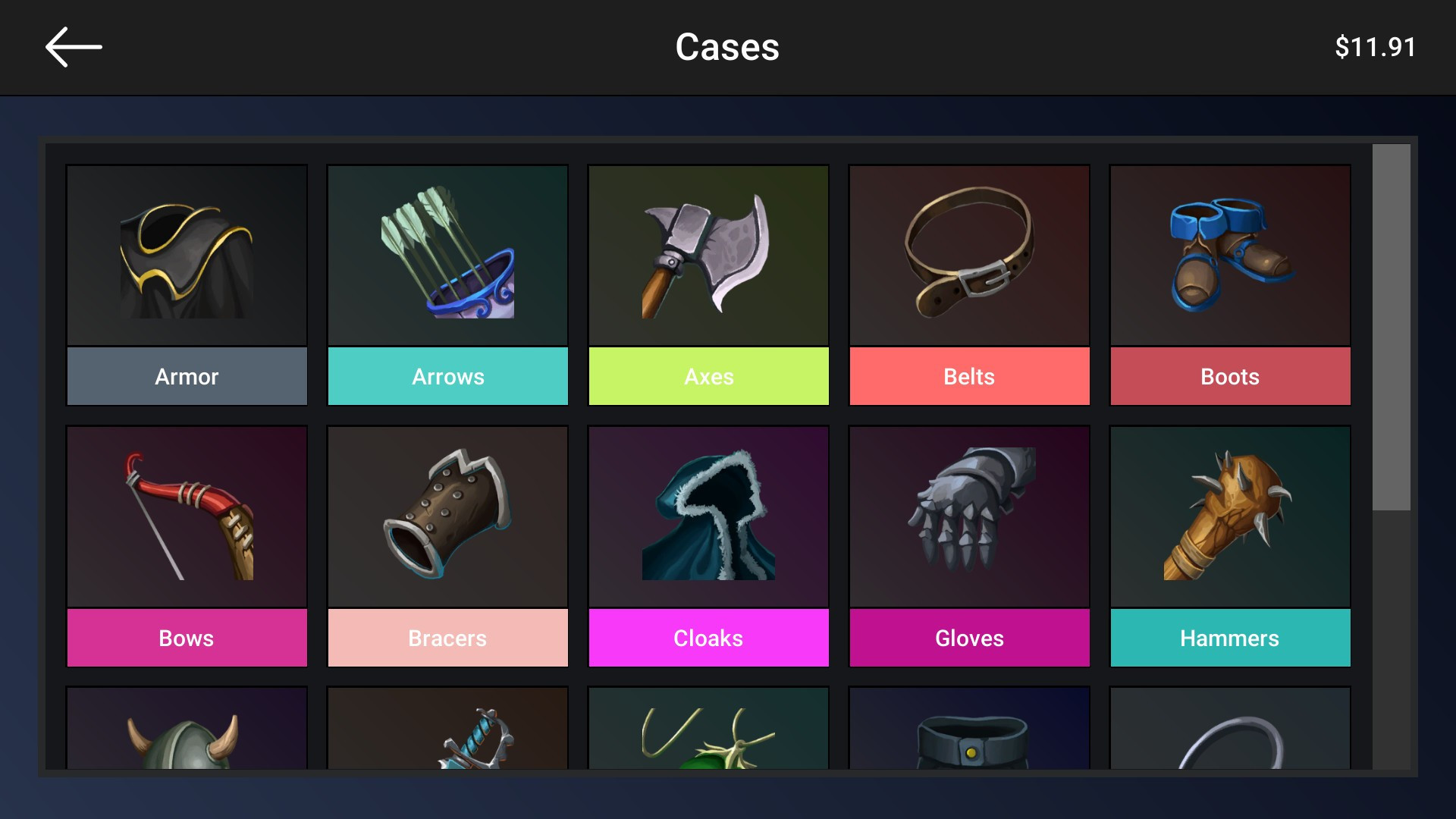 Case Simulator Weapons and Armors