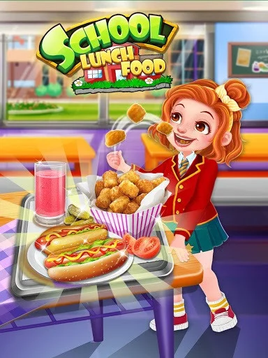 School Lunch Food - Hot Dog, Tator Tots & Juice
