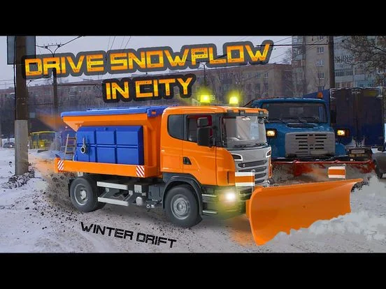 Drive Snowplow in City Drive Snowplow in City