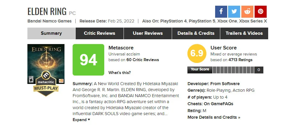 Пользовательский рейтинг Sonic Frontiers на Metacritic оказался выше Elden Ring - фото 2