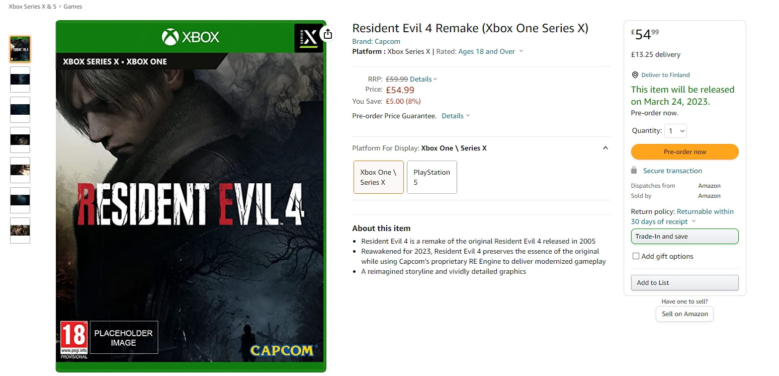 На Amazon заметили ремейк Resident Evil 4 для Xbox One - изображение 1 На Amazon заметили ремейк Resident Evil 4 для Xbox One - фото 1