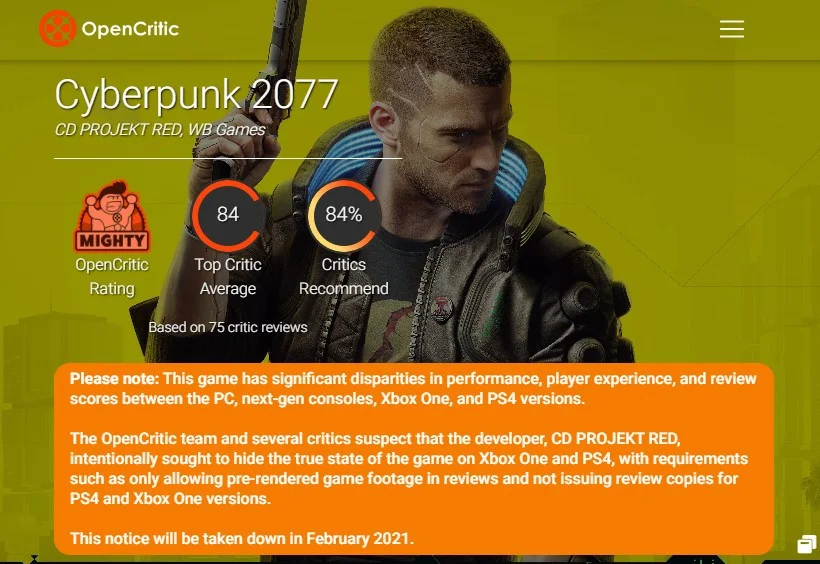 Cyberpunk 2077 откладывали для 90+ баллов на Metacritic, но сегодня рейтинг упал до 89 - фото 1