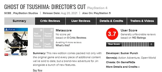 Игроки «обрушили» рейтинг режиссёрской версии Ghost of Tsushima на  Metacritic — Игромания