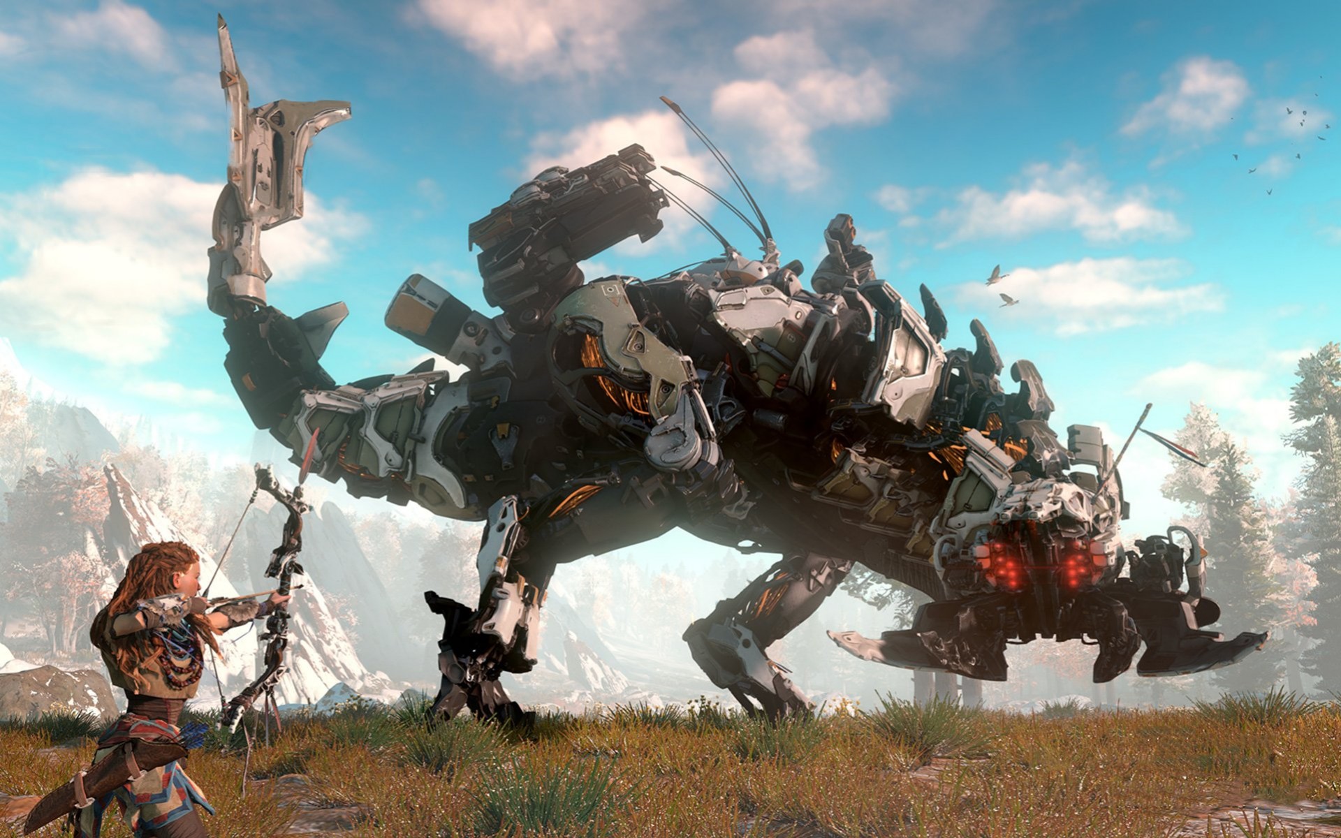 На скриншотах Horizon: Zero Dawn можно увидеть охоту на стальных динозавров - изображение обложка