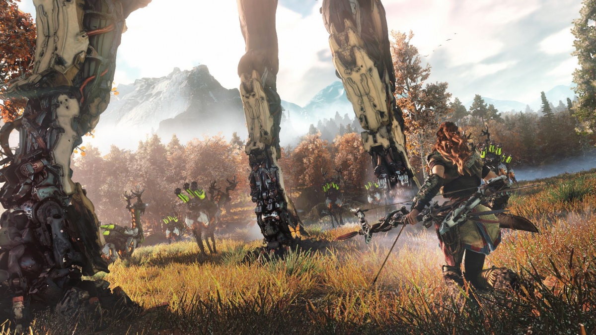 На скриншотах Horizon: Zero Dawn можно увидеть охоту на стальных динозавров - изображение 2 На скриншотах Horizon: Zero Dawn можно увидеть охоту на стальных динозавров - фото 2