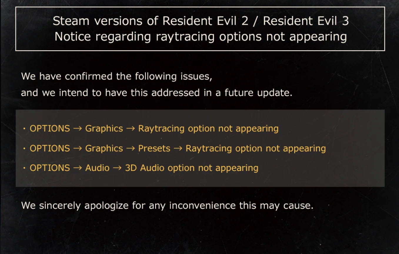 Capcom исправит проблемы с трассировкой лучей в ремейках Resident Evil 2 и 3 в Steam - фото 1