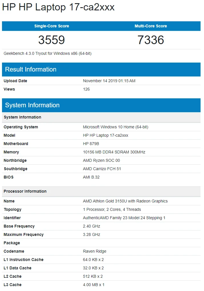 Неанонсированный процессор AMD Athlon Gold 3150U показал высокий уровень в Geekbench - фото 1