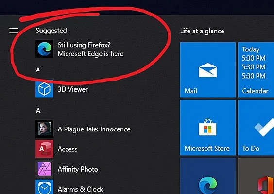 Windows 10 начала предлагать браузер Microsoft Edge вместо Firefox - фото 1