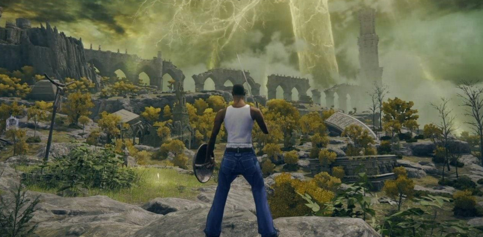 Моддер заменил протагониста Elden Ring на Си-Джея из GTA: San Andreas - изображение обложка