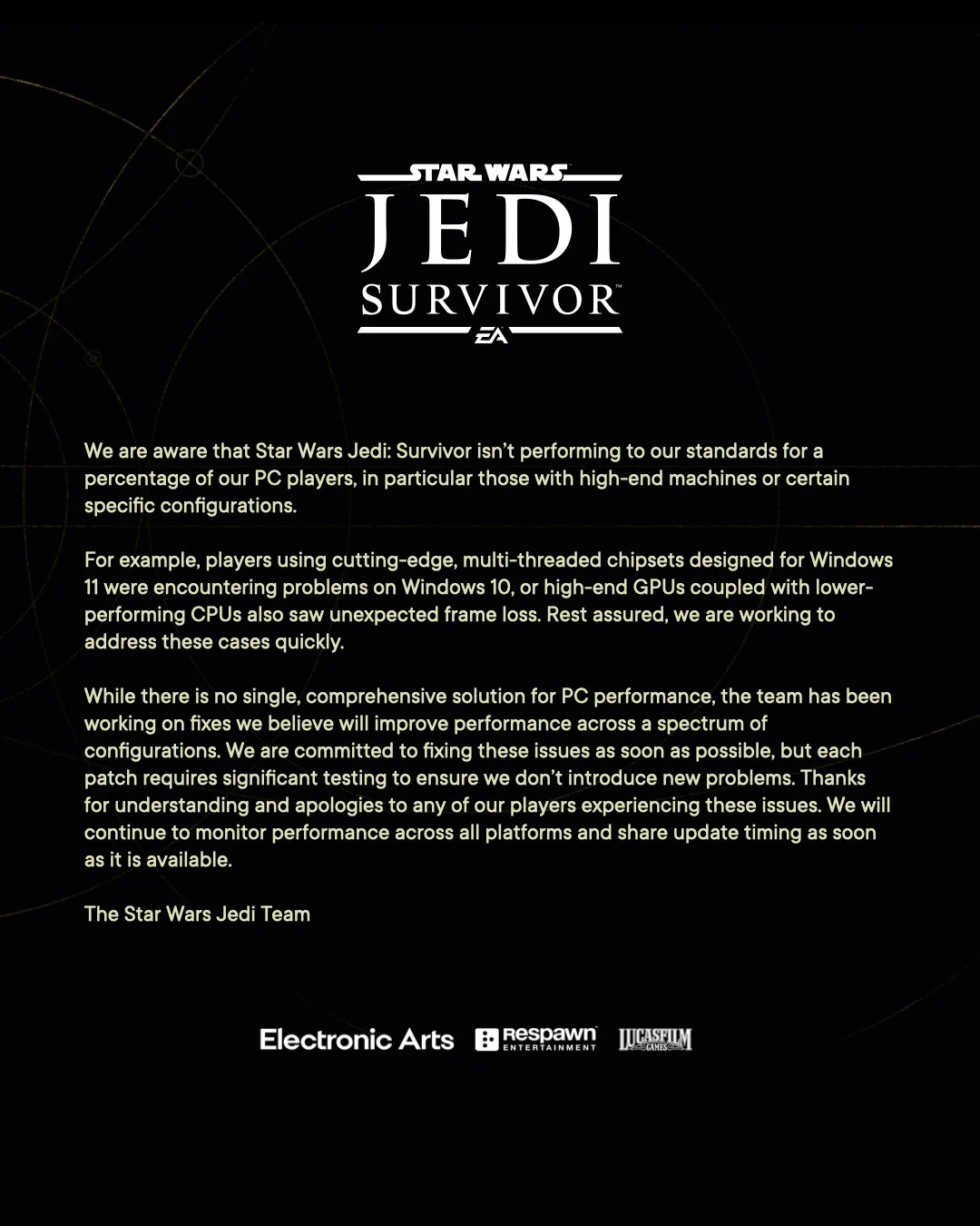 EA извинилась перед игроками за качество Star Wars Jedi Survivor на PC - фото 1
