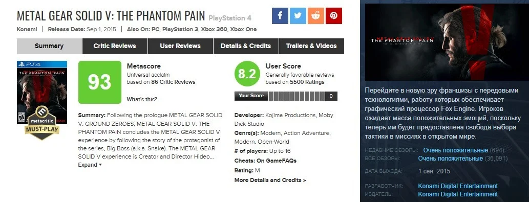 5 лет назад вышла Metal Gear Solid V: The Phantom Pain - фото 1