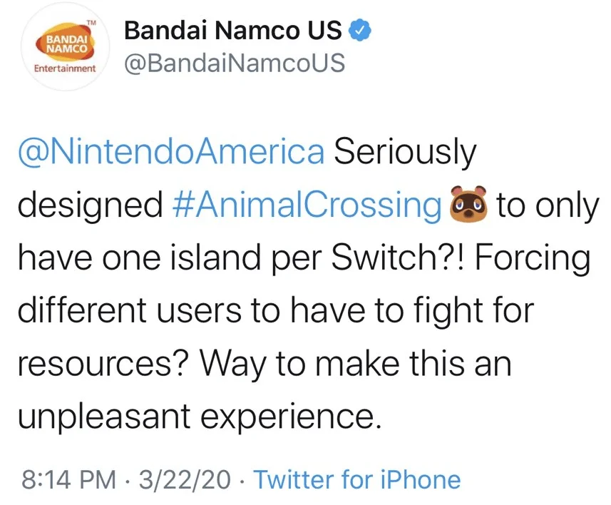 Bandai Namco «раскритиковала» Nintendo за Animal Crossing: New Horizons - фото 1