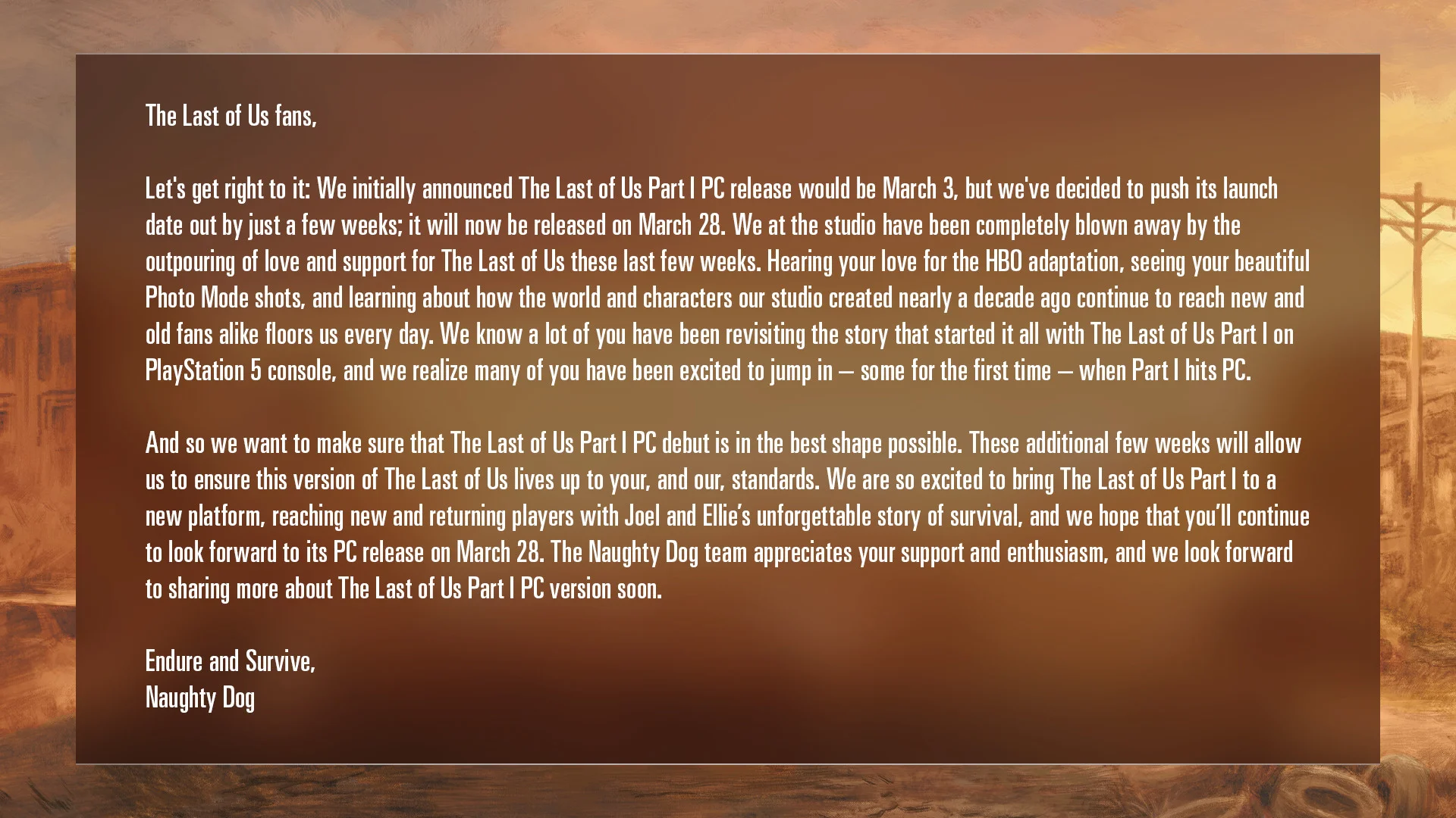 Релиз The Last of Us: Part I на PC перенесли на 28 марта - фото 1