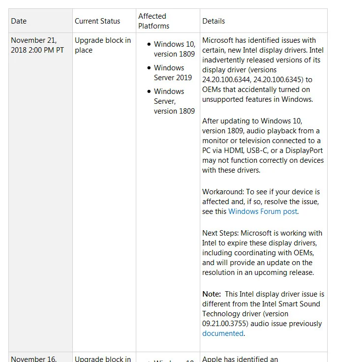 Microsoft отзывает Windows 10 October Update из-за проблем с драйверами Intel (Обновлено) - фото 1