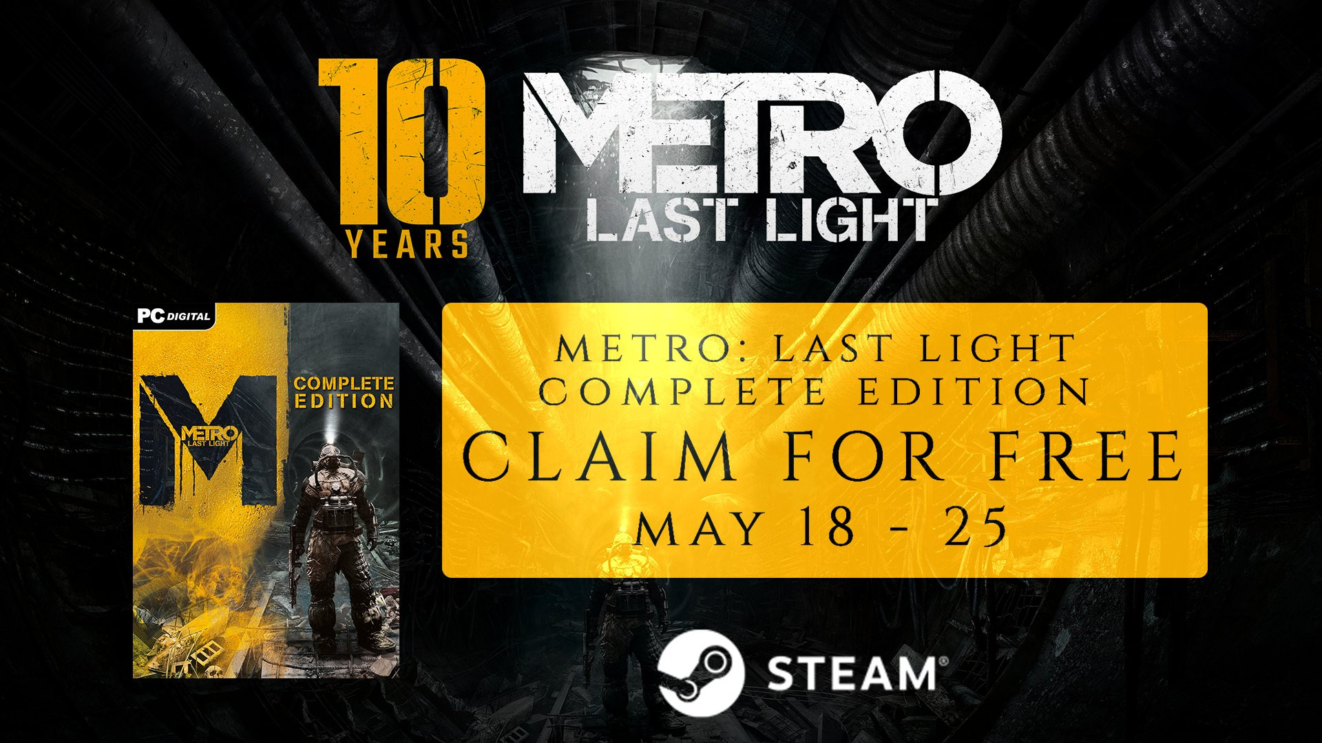 В честь юбилея оригинальную Metro: Last Light раздадут в Steam - изображение 1 В честь юбилея оригинальную Metro: Last Light раздадут в Steam - фото 1