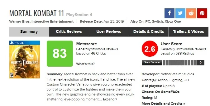 Игроки «бомбят» рейтинг Mortal Kombat 11 в Steam и на Metacritic - фото 1
