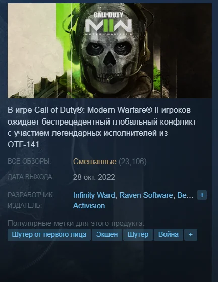 Игроки раскритиковали Call of Duty: Modern Warfare 2 в Steam - фото 1