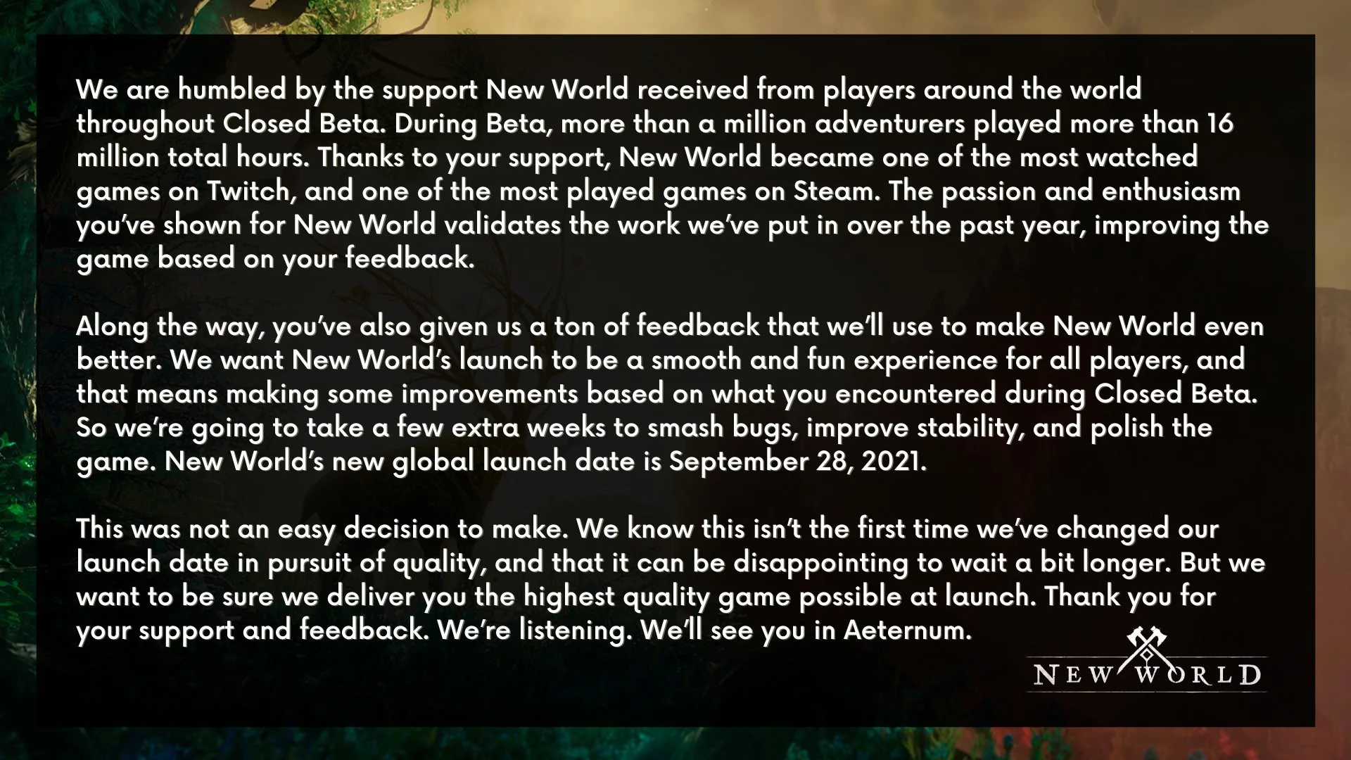 Amazon опять отложила New World — теперь до 28 сентября - фото 1