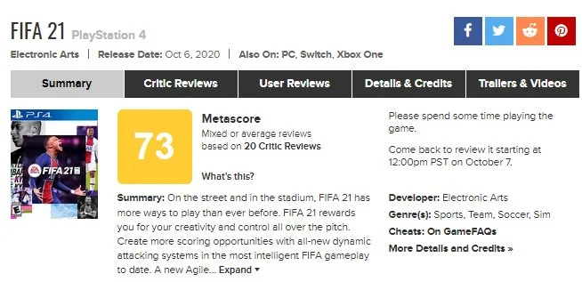 FIFA 21 получила самые низкие оценки для серии за последние 10 лет - фото 1