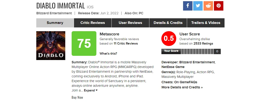 У Diablo Immortal самый низкий пользовательский рейтинг среди игр Blizzard - фото 1