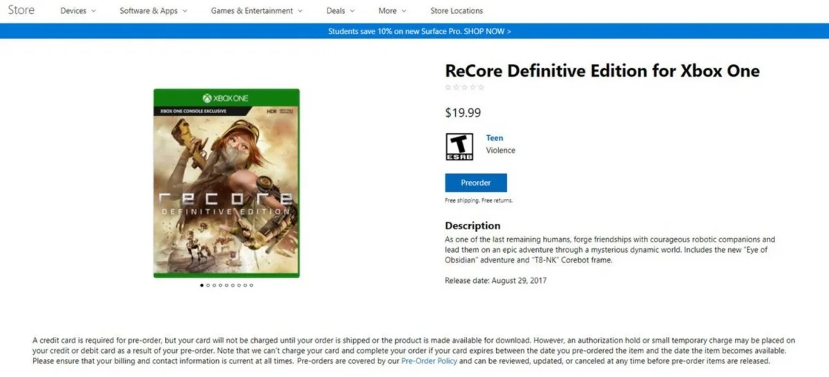 Утечка: в сервисе Microsoft Store была замечена ReCore Definitive Edition - фото 1