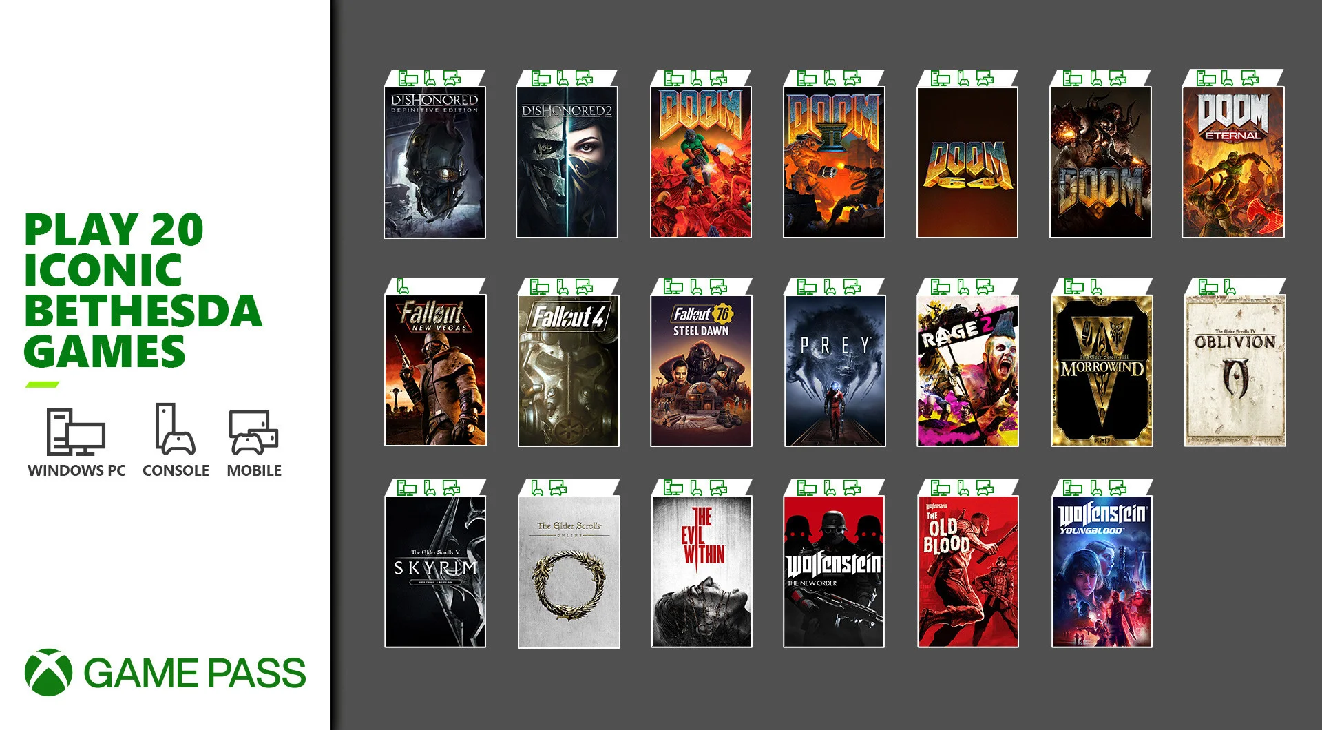 Завтра в Xbox Game Pass добавят 19 игр Bethesda — DOOM, Wolfenstein, TES и другие - фото 1