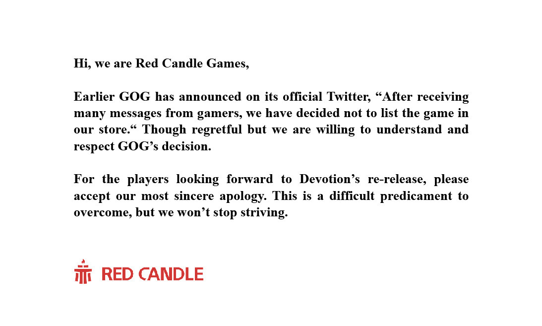 GOG.com решил не выпускать скандальную Devotion - изображение 1 GOG.com решил не выпускать скандальную Devotion - фото 1