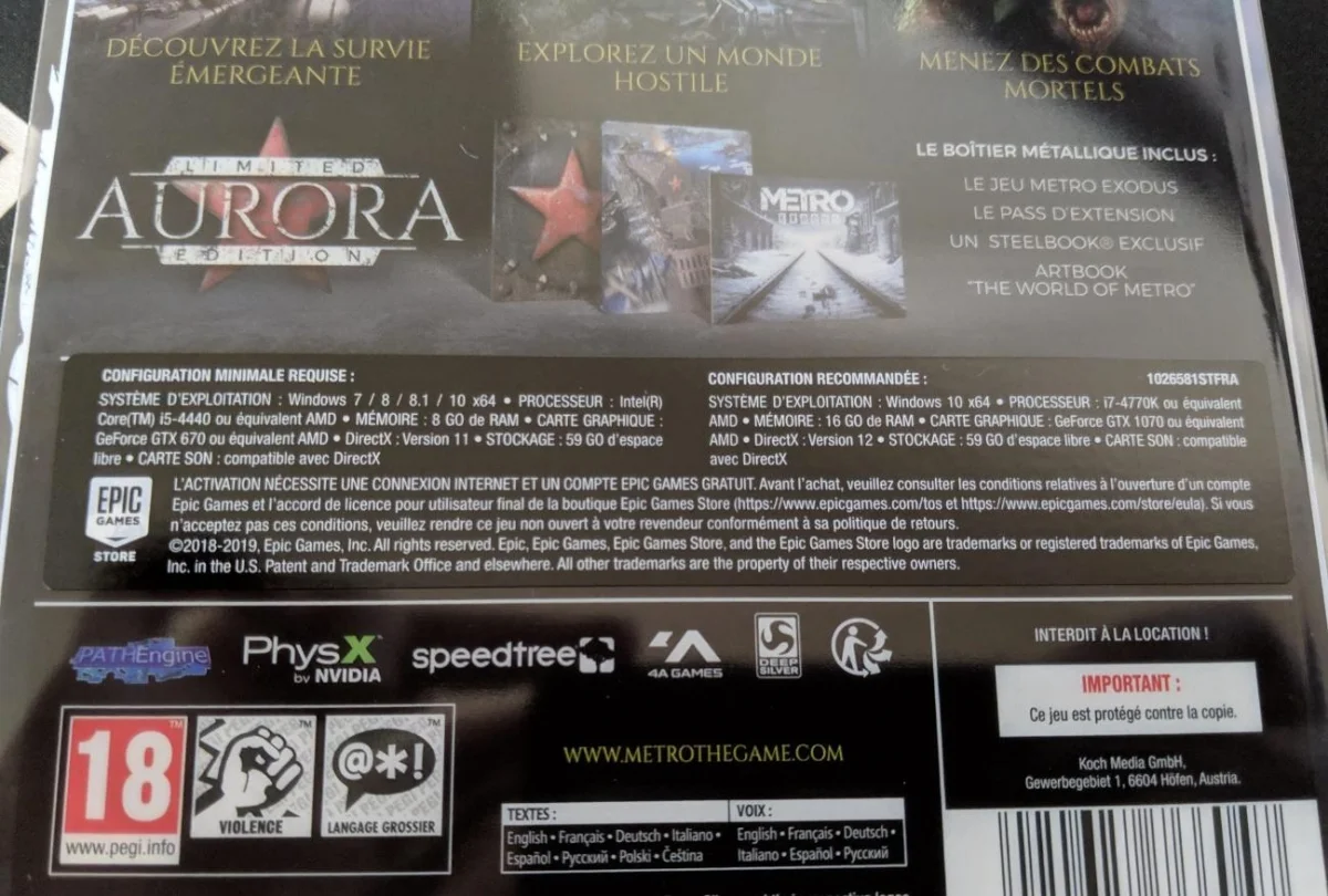 На коробке Metro: Exodus для РС нашли упоминание Steam под стикером Epic Games Store - фото 2