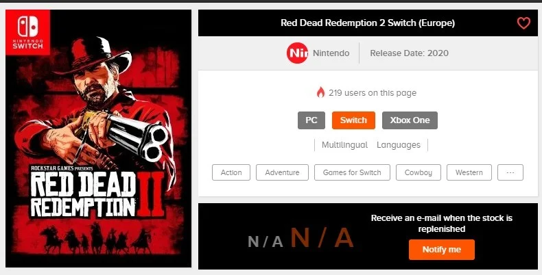 Испанский магазин открыл страницу Red Dead Redemption 2 для Nintendo Switch - фото 1