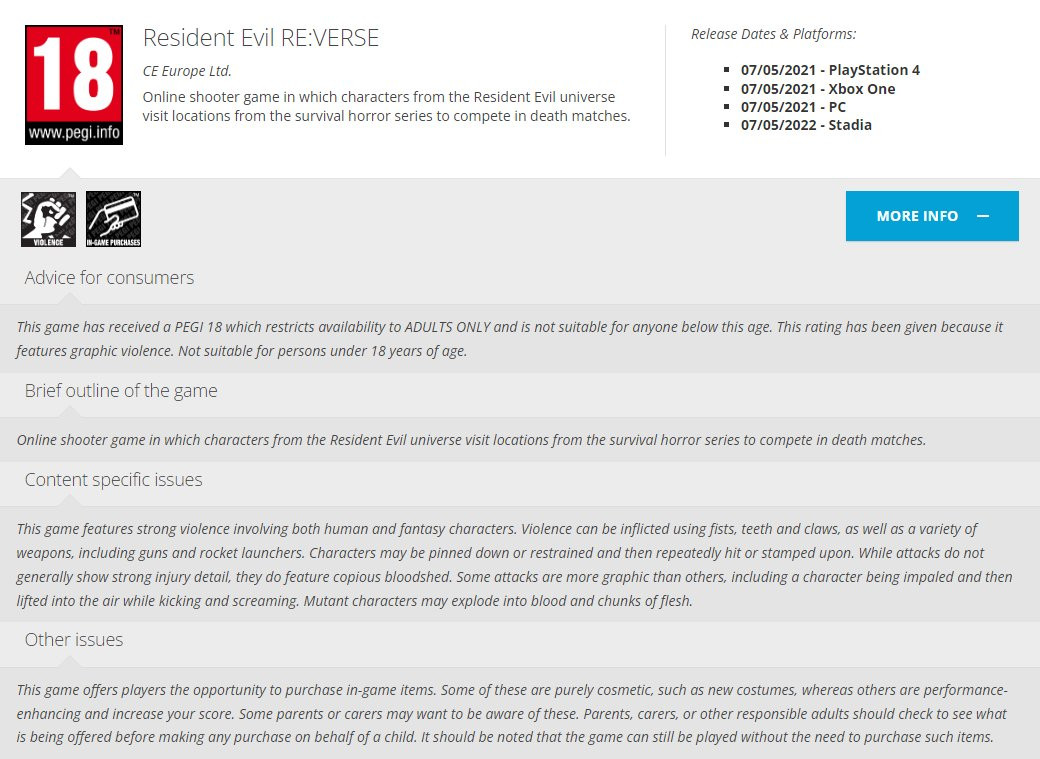 Resident Evil Re:Verse получила европейский рейтинг на Stadia - изображение 1 Resident Evil Re:Verse получила европейский рейтинг на Stadia - фото 1