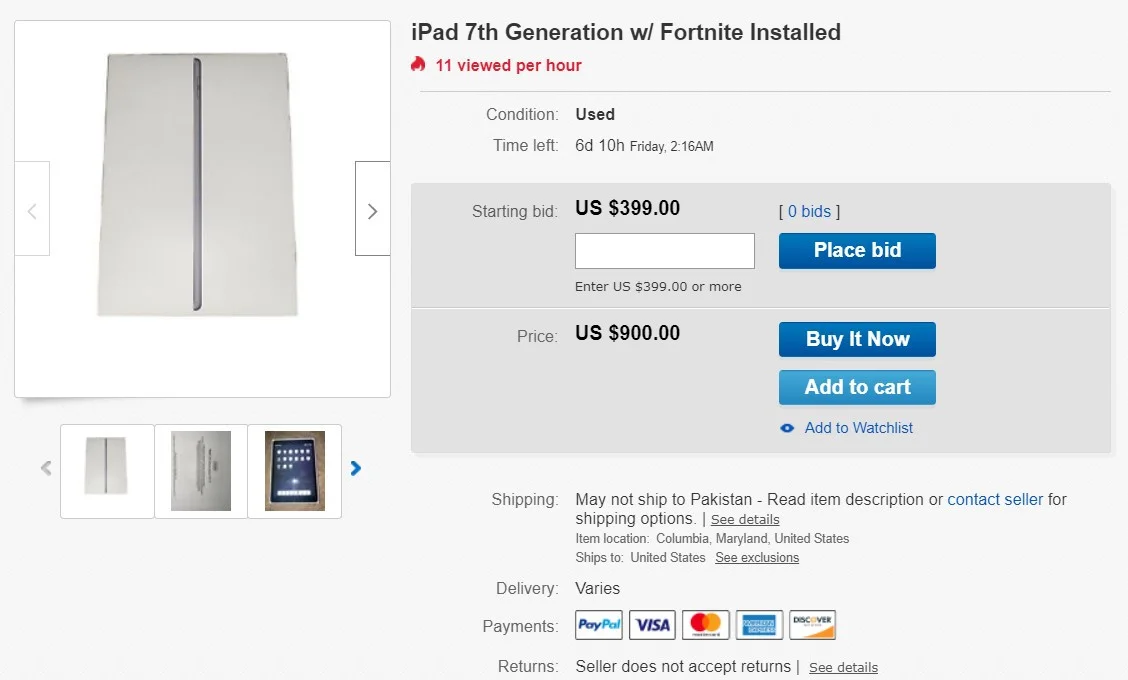 На eBay продают подержанные планшеты Apple с установленной Fortnite - фото 1